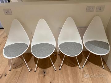 4 Sedie Fritz Hansen Drop Chair con cuscini