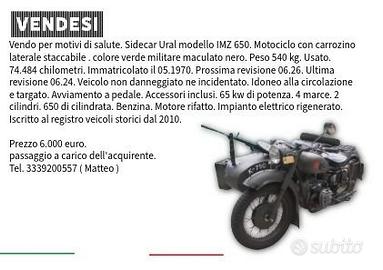 Sidecar Ural modello IMZ 650 motociclo.