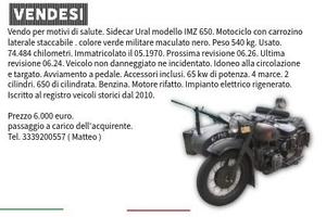 Sidecar Ural modello IMZ 650 motociclo.
