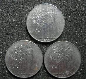 100 Lire Minerva 1957 ( 3 monete)