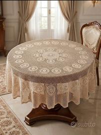 Copritavolo tondo in pizzo color beige/ecrú