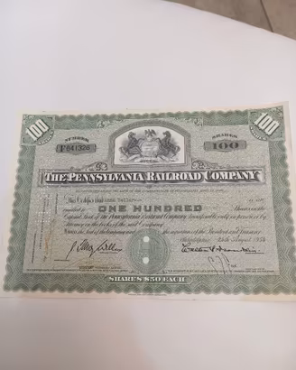 Certificato azionario originale Pennsylvania 