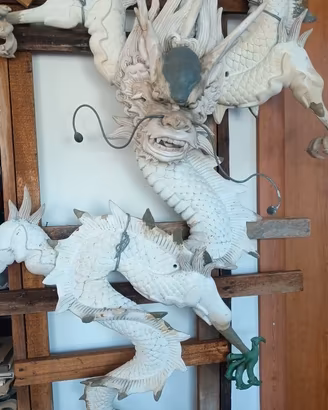Statua Dragone Cinese Cemento Ceramica scultura