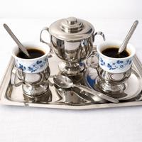 Tazzine caffè con vassoio acciaio set 2 persone vi