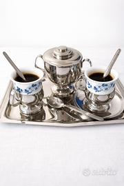 Tazzine caffè con vassoio acciaio set 2 persone vi