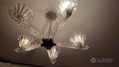 lampadario in vetro soffiato degli anni 30.