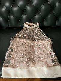 Top in paillettes di Pinko color rosa cipria