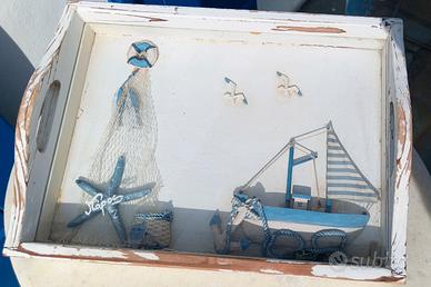 Vassoio Decorativo in Legno a Tema Marino 