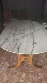 Tavolo Ovale in Marmo con Base in Legno TRATTABILE