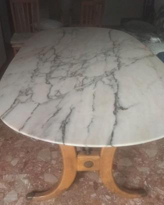 Tavolo Ovale in Marmo con Base in Legno TRATTABILE