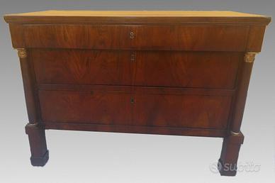 Cassettone Impero lombardo 2 cassetti e mezzo noce