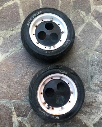 Coppia cerchi e ruota allargate ape 50 Sawa bogart