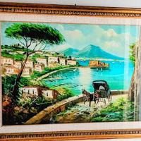 Quadro con paesaggio di Napoli dipinto a olio.