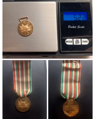 Medaglia Oro 18 K Italiana 1918 1968 Ww1
