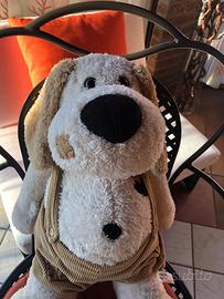 cane peluche con salopette in velluto