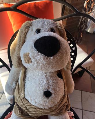 cane peluche con salopette in velluto