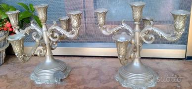 coppia di candelabri in peltro 