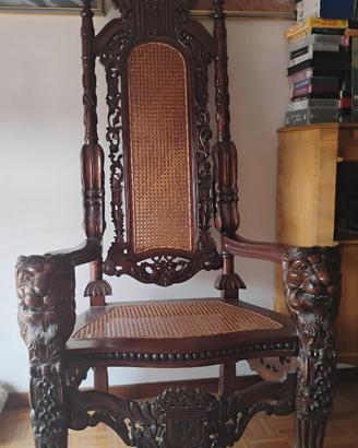 trono legno leoni