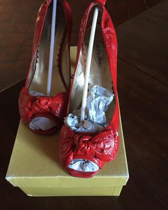 Scarpe rosse open toe con fiocco - usate
