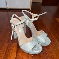 Sandali tacco alto effetto glitter argento