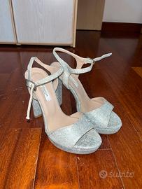 Sandali tacco alto effetto glitter argento