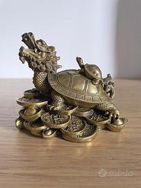 Statuetta fortuna Feng Shui tartaruga drago cinese