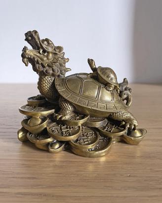 Statuetta fortuna Feng Shui tartaruga drago cinese