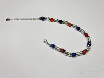 Bracciale acciaio con pietre lapislazzuli e caffè