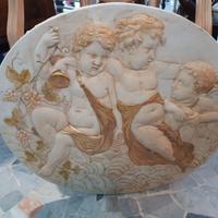 bassorilievo ovale gesso con putti neoclassici oro