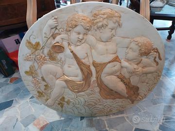 bassorilievo ovale gesso con putti neoclassici oro