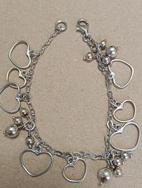 bracciale argento 925 con cuoricini e piccole sfer