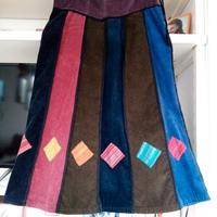 Gonna etno a spicchi colorati in Velluto a coste