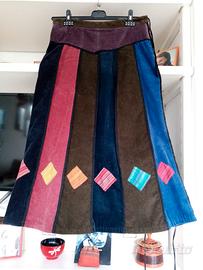 Gonna etno a spicchi colorati in Velluto a coste