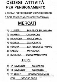 Attività Ambulante 7 mercati e furgone con telo