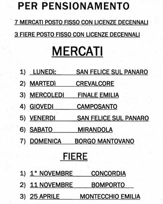 Attività Ambulante 7 mercati e furgone con telo
