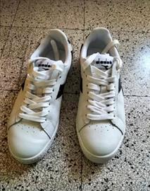 sneaker diadora in vera pelle con baffo blu
