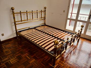 Letto Matrimoniale vintage in Ottone doghe legno