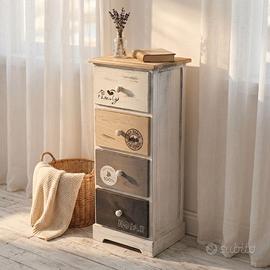 Cassettiera Legno 4 Cassetti Stile Shabby 72 cm