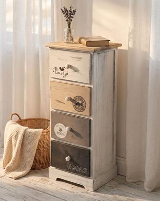 Cassettiera Legno 4 Cassetti Stile Shabby 72 cm