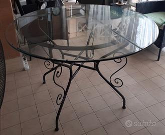 tavolo cristallo e sedie  ferro battuto