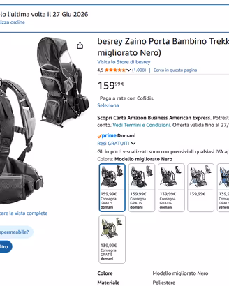 Zaino porta bambino trekking Besrey con parasole