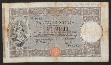 Banconota lire 1000 banco di sicilia del 1915