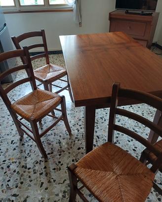 4 sedie in legno e paglia 