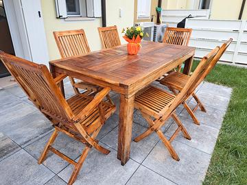 Tavolo e sedie in teak da esterno