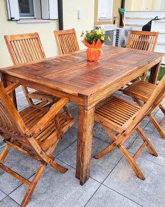 Tavolo e sedie in teak da esterno