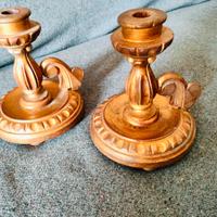 Basi porta candele in legno dorato x uso abat-jour