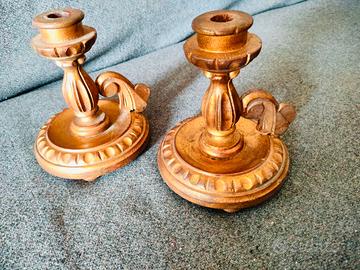 Basi porta candele in legno dorato x uso abat-jour