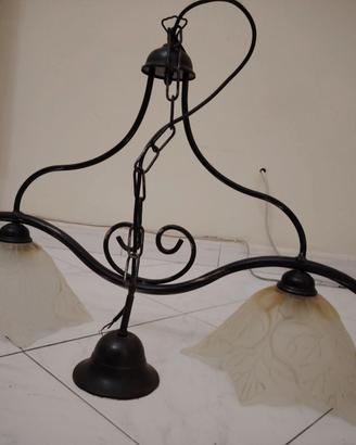 Lampadario Bilanciere in Ferro Battuto e Vetro