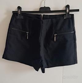 Pantaloncini Shorts neri a vita alta con Zip 