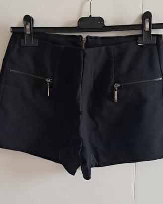 Pantaloncini Shorts neri a vita alta con Zip 